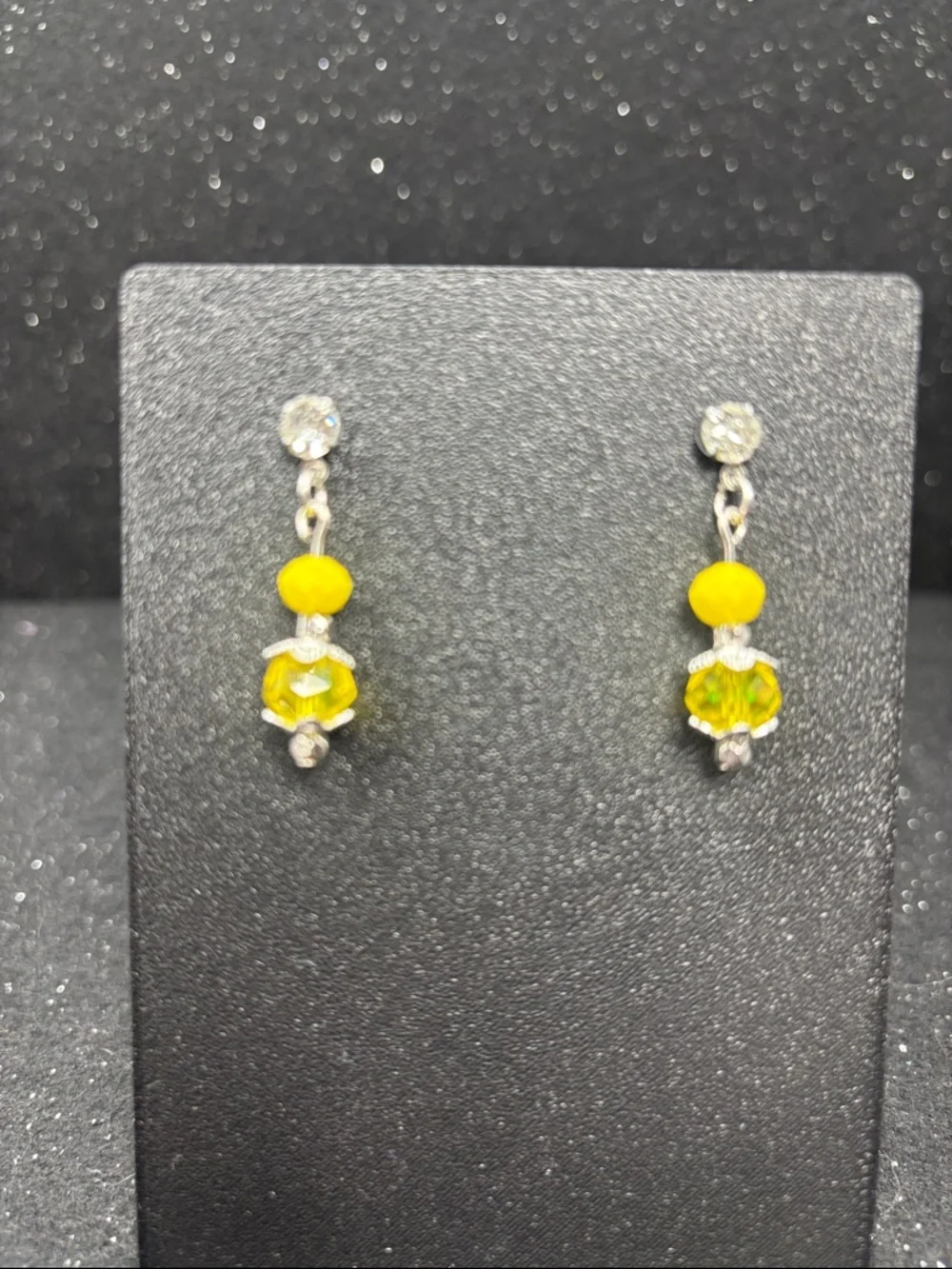 Silver Tone Yellow Crystal Beaded Dangle Earrings - Picture 2 of 4